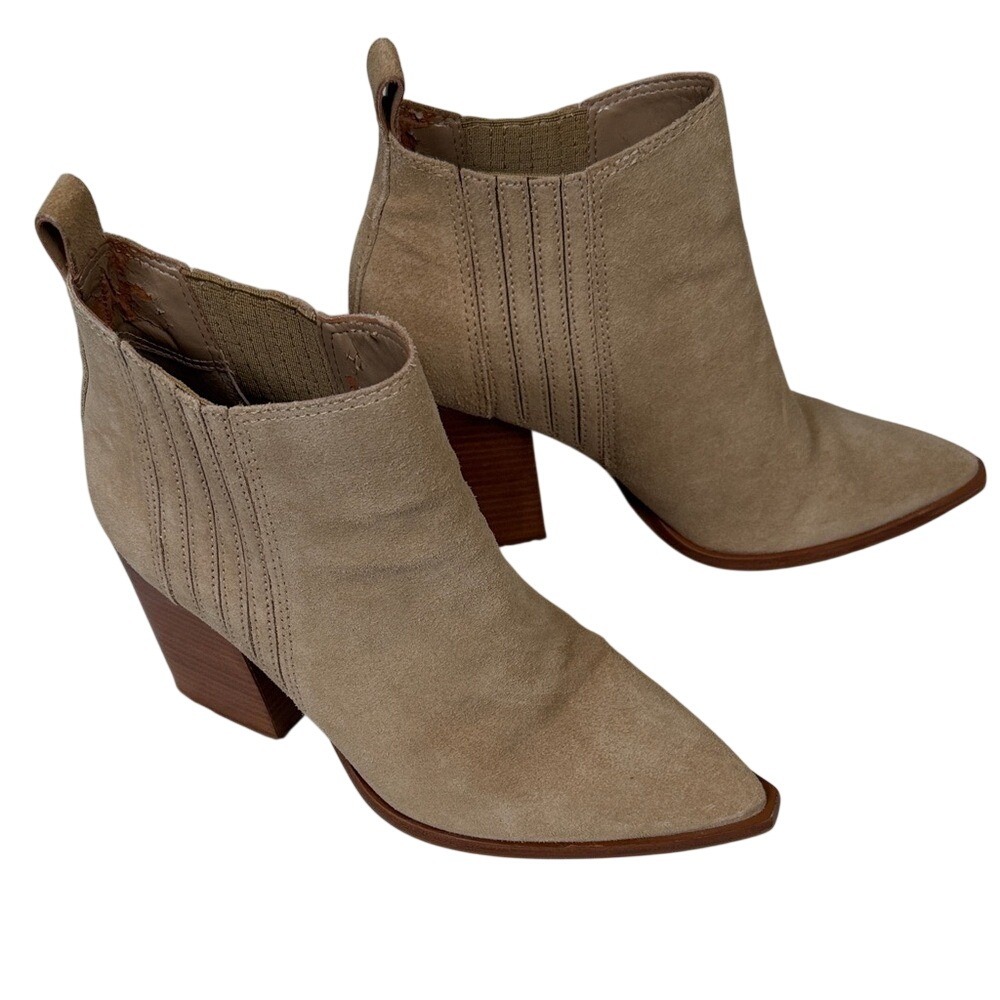 Vince Camuto  Verona Suede Women's Stacked Heel‎ Tan Ankle Boots Size 9.5M